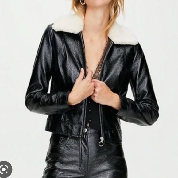 Aritzia Wilfred Tempest Jacket Sherpa Collar Black- Size Medium - Picture 2 of 13